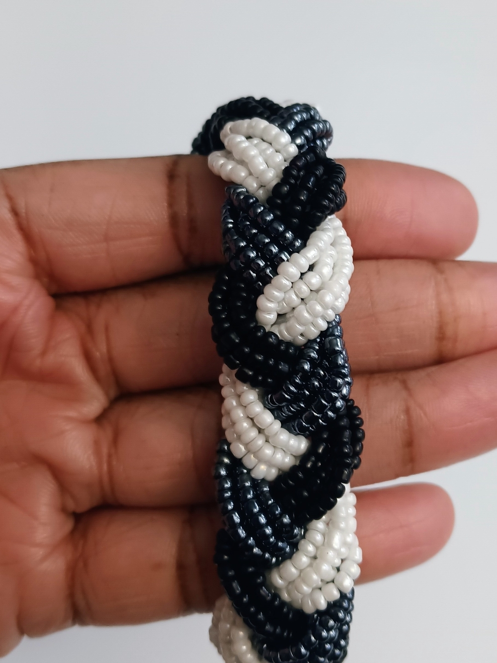 Handmade Black & White Beaded Braided Bracelet